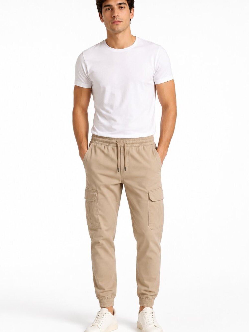 PROJEK RAW Men's Beige Cargo Jogger Pants Drawstring Waist Size M